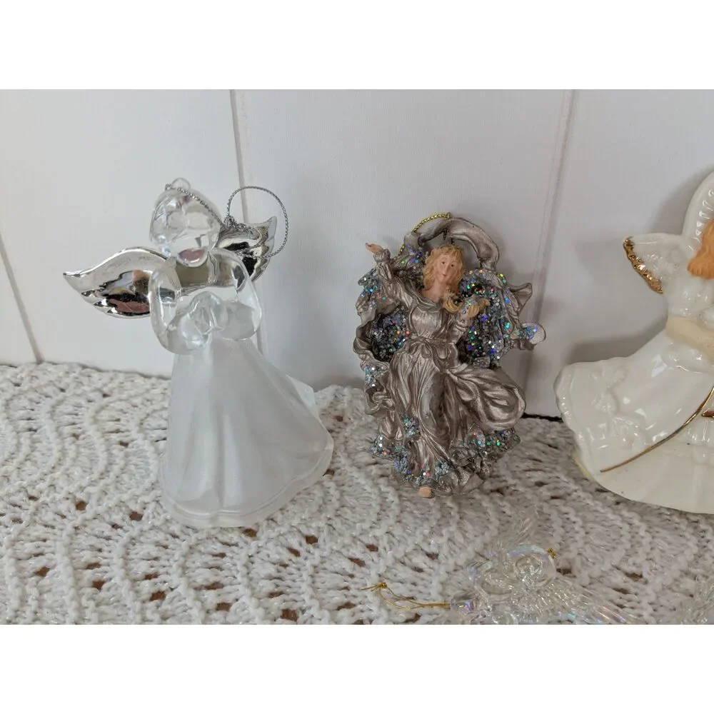 Lot of 7 different angel ornaments - Gold, Silver, White color scheme